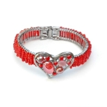 Crystal Bracelet CP 002 -- Red Heart Bangle Bracelet with Polished Silver Finish
