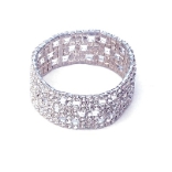 Crystal Stretch Bracelet Silver 005 -- 4mm Princess Cut shape Cubic Zirconia with Polished Silver Finish