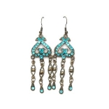 Crystal Earrings Antique 002 (Stud) --  Swarovski Crystals in Aqua with Yellowish Antique Bronze Finish