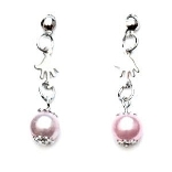 Crystal Earrings 017 (Stud) --  Pink Faux Pearl with Cute Small Hands in Polished Silver Finish