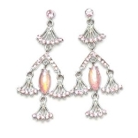 Crystal Earrings 034 (Stud) --  Swarovski Crystals and Faux Gemstone in Pink with Polished Silver Finish