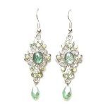 Crystal Earrings 035 (Stud) --  Swarovski Crystals and Faux Gemstone in Light Green with Polished Silver Finish
