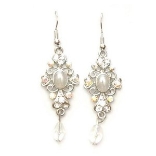 Crystal Earrings 036 (Stud) --  Clear and Topaz Yellow Swarovski Crystals and Faux Gemstone with Polished Silver Finish