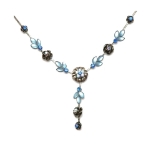 Crystal Necklace Antique 001 -- Blue and Clear Swarovski Crystals with Polished Black Finish