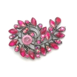 Crystal Jewelry Pin Antique 001 --  Swarovski Crystals in Pink and Red with Polished Black Finish