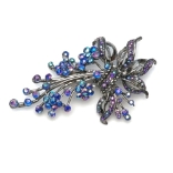 Crystal Jewelry Pin Antique 002 --  Swarovski Crystals in Blue and Magenta with Polished Black Finish