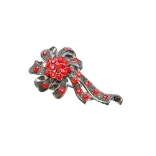 Crystal Jewelry Pin Antique 005 --  Swarovski Crystals and Cubic Zirconia in Red with Polished Black Finish