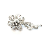 Crystal Jewelry Pin Silver 003 --  Clear Cubic Zirconia and Black Swarovski Crystals with Polished Silver Finish