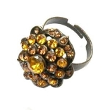 Crystal Ring 001 -- Amber Swarovski Crystals with Oxidized Finish