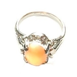 Gemstone Ring 040-11 -- Oval Faux Gemstone in Champagne with Polished Silver Finish
