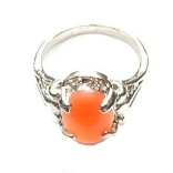 Gemstone Ring 041-9 -- Oval Faux Gemstone in Peach with Polished Silver Finish