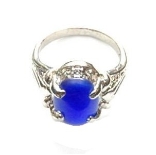 Gemstone Ring 042-12 -- Oval Faux Gemstone in Blue with Polished Silver Finish