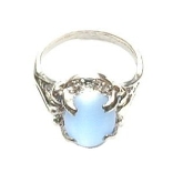 Gemstone Ring 043-11 -- Oval Faux Gemstone in Light Blue with Polished Silver Finish