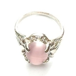 Gemstone Ring 045-9 -- Oval Faux Gemstone in Light Magenta with Polished Silver Finish