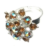 Crystal Ring 009 -- Swarovski Crystals in Amber and Blue with Polished Silver Finish