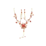 Crystal Necklace Earrings Set Antique 005 -- Red Swarovski Crystals with Polished Gold Finish