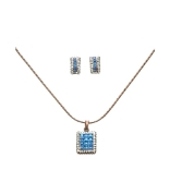 Crystal Necklace Earrings Set Antique 011 -- Clear Cubic Zirconia Blue Swarovski Crystals with Brownish Antique Bronze Finish