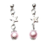 Crystal Earrings 018 (Stud) --  Pink Faux Pearl with Cute Small Stars in Polished Silver Finish