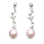 Crystal Earrings 019 (Stud) --  Pink Faux Pearl with Cute Small Leaves in Polished Silver Finish (SKU: CrystalEarrings019)