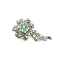 Crystal Jewelry Pin Antique 003 --  Swarovski Crystals and Cubic Zirconia in Green and Aqua with Polished Black Finish