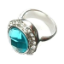 Crystal Ring 005 -- Clear and Aqua Swarovski Crystals with Polished Silver Finish