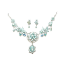Crystal Necklace Earrings Set Antique 003 -- Auqa Swarovski Crystals with Polished Silver Finish